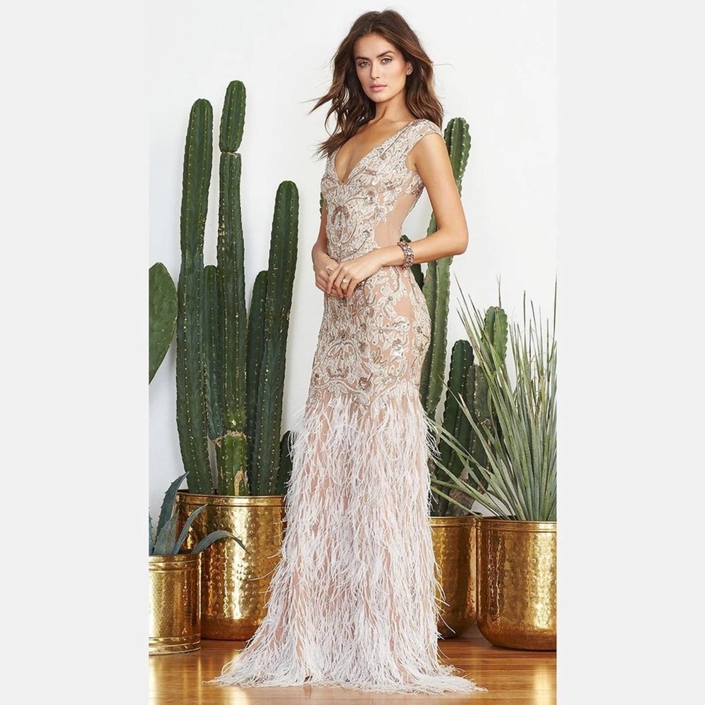 Parker Black feather skirt embroidered bodice